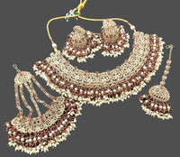 Traditional Gold Plated Choker Necklace Set with Pearl Embellishments