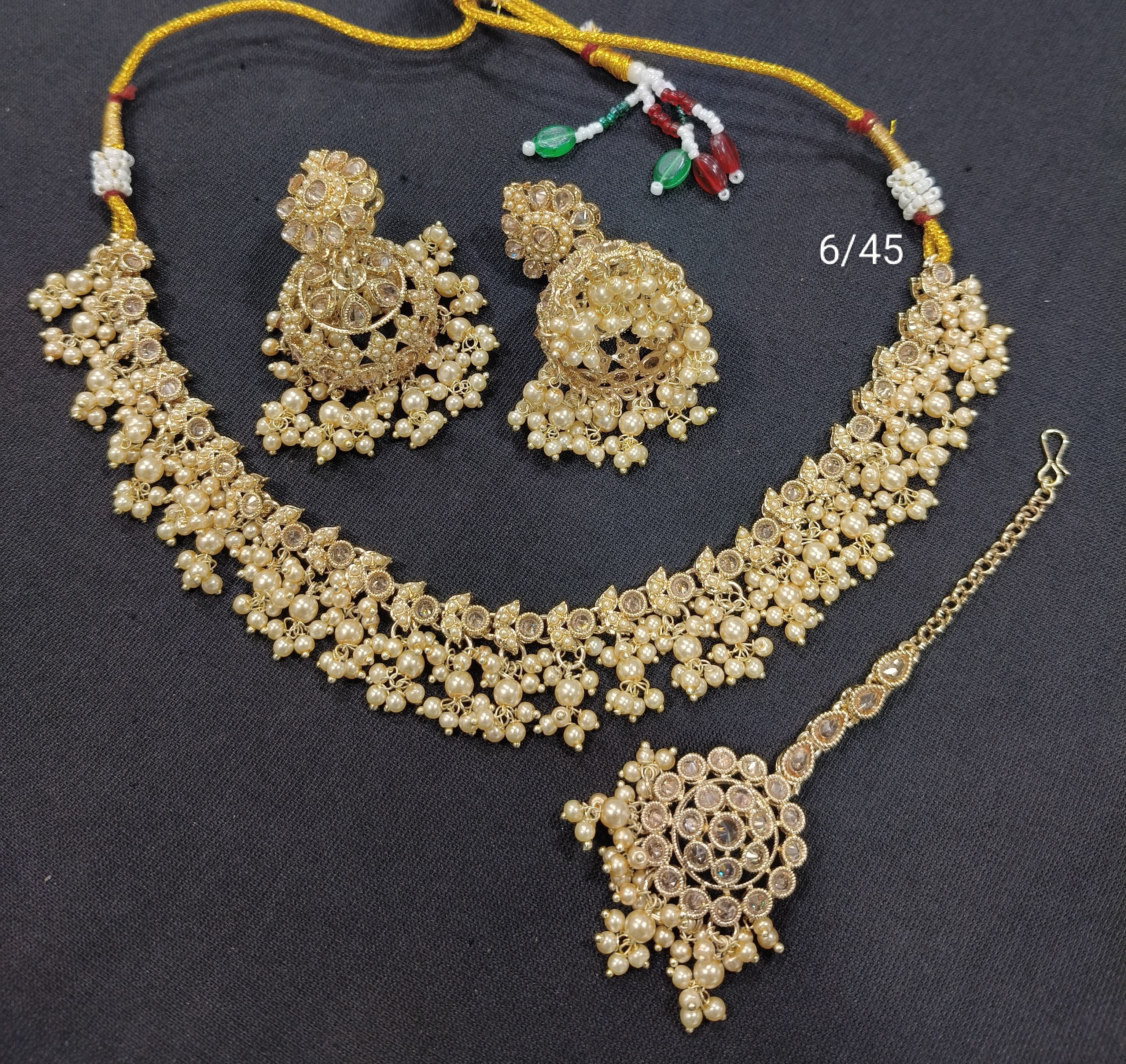 Traditional Pearl Drop Designer Choker Necklace Set for Women