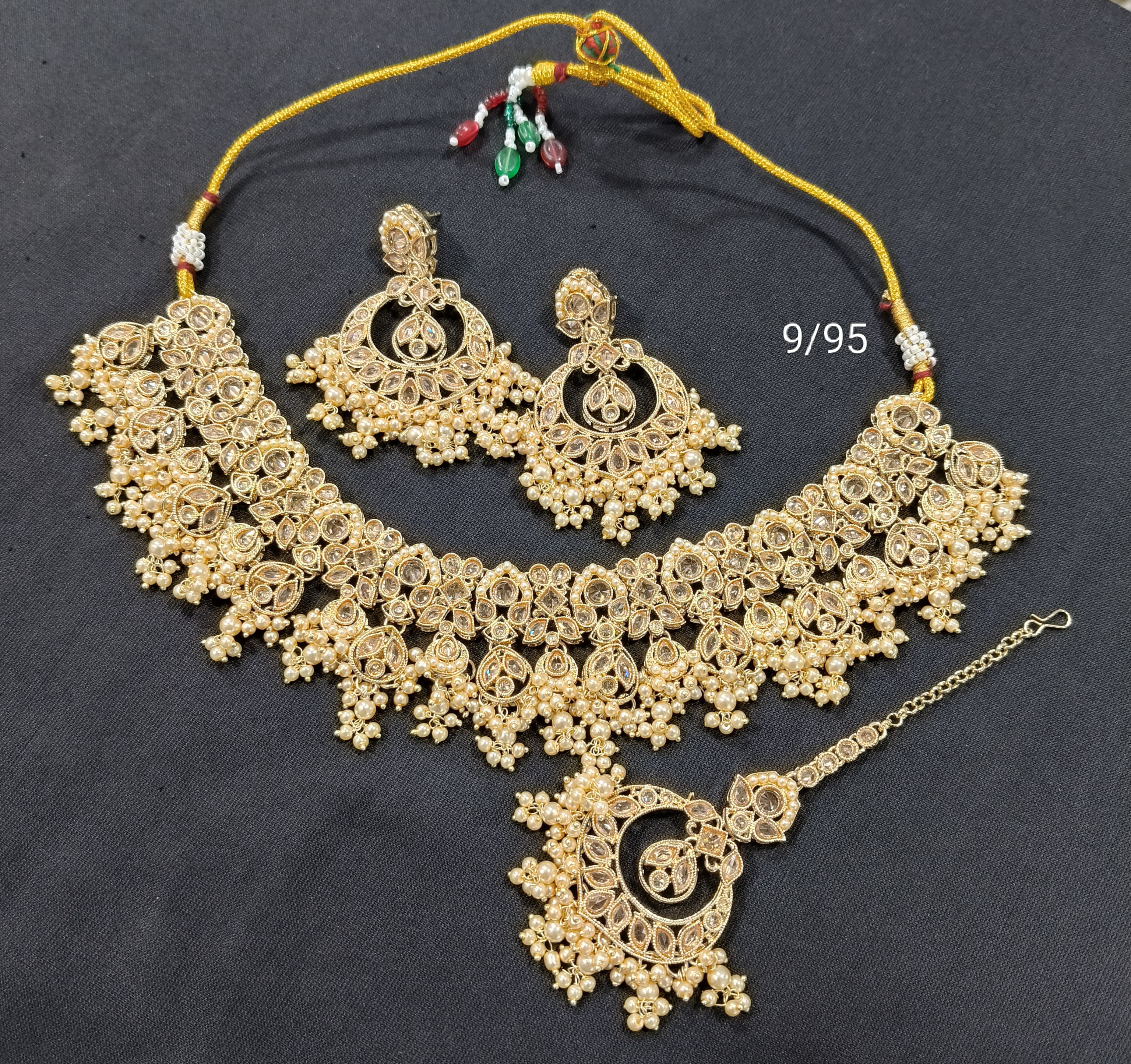 Traditional Pearl Cluster Choker Necklace Set with Floral Stone Design – Bridal & Festive Wear