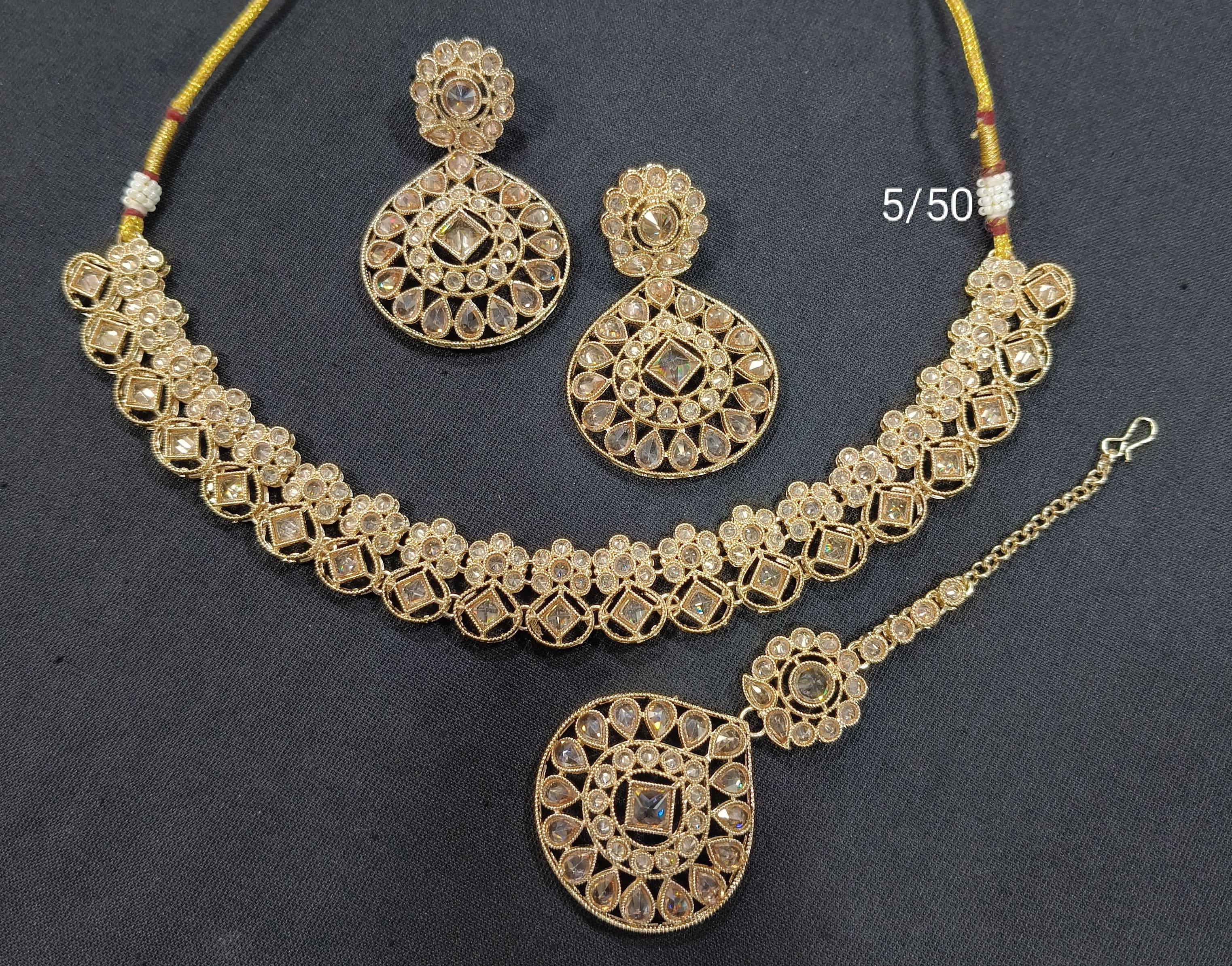 Elegant Gold-Plated Choker Necklace Set – Traditional Design for Ethnic Wear