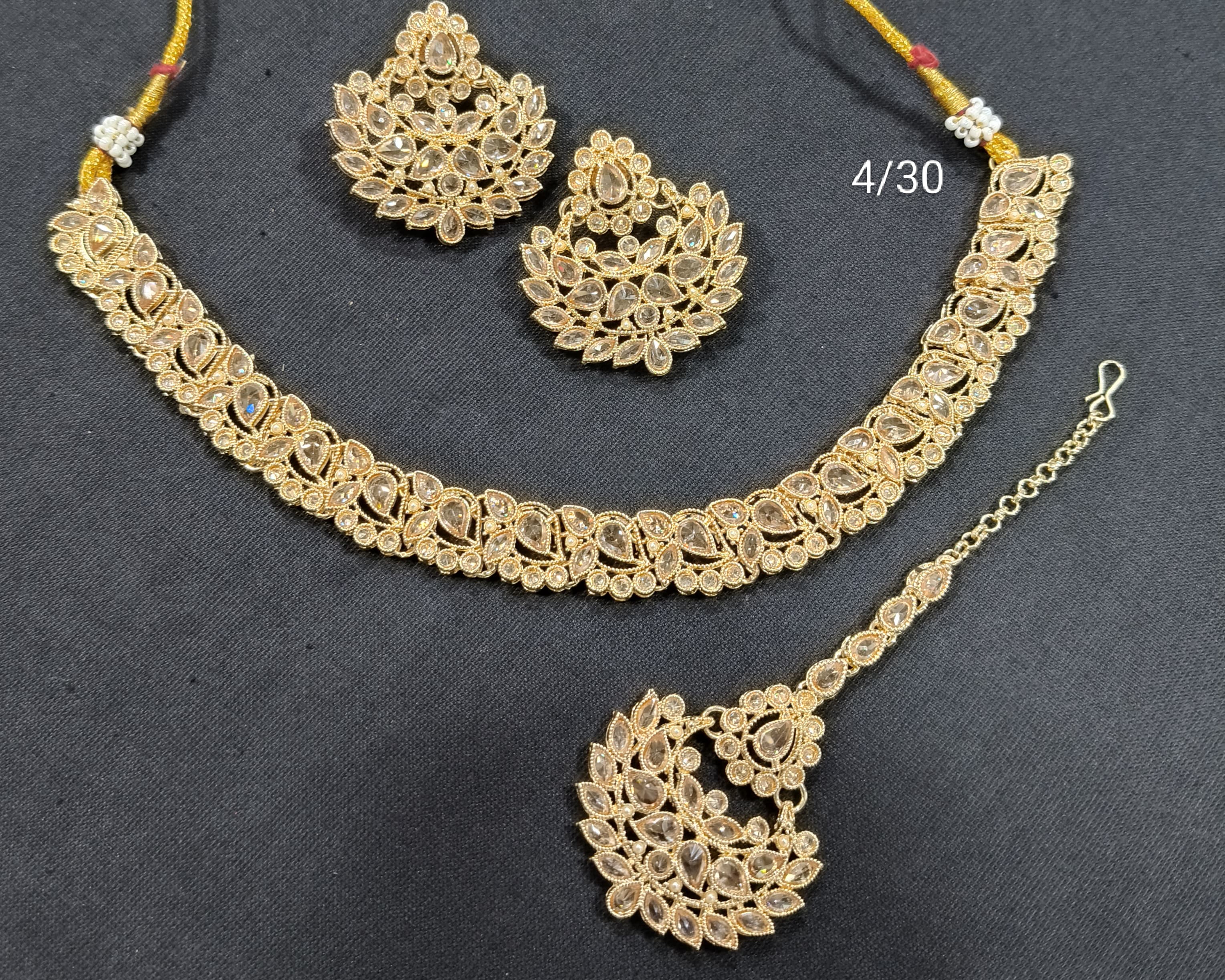 Elegant Gold-Plated Choker Necklace Set – Traditional Design for Ethnic Wear