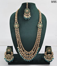 LucenteMarket CZ Bridal Long Necklace Set with Earrings and Maang Tikka