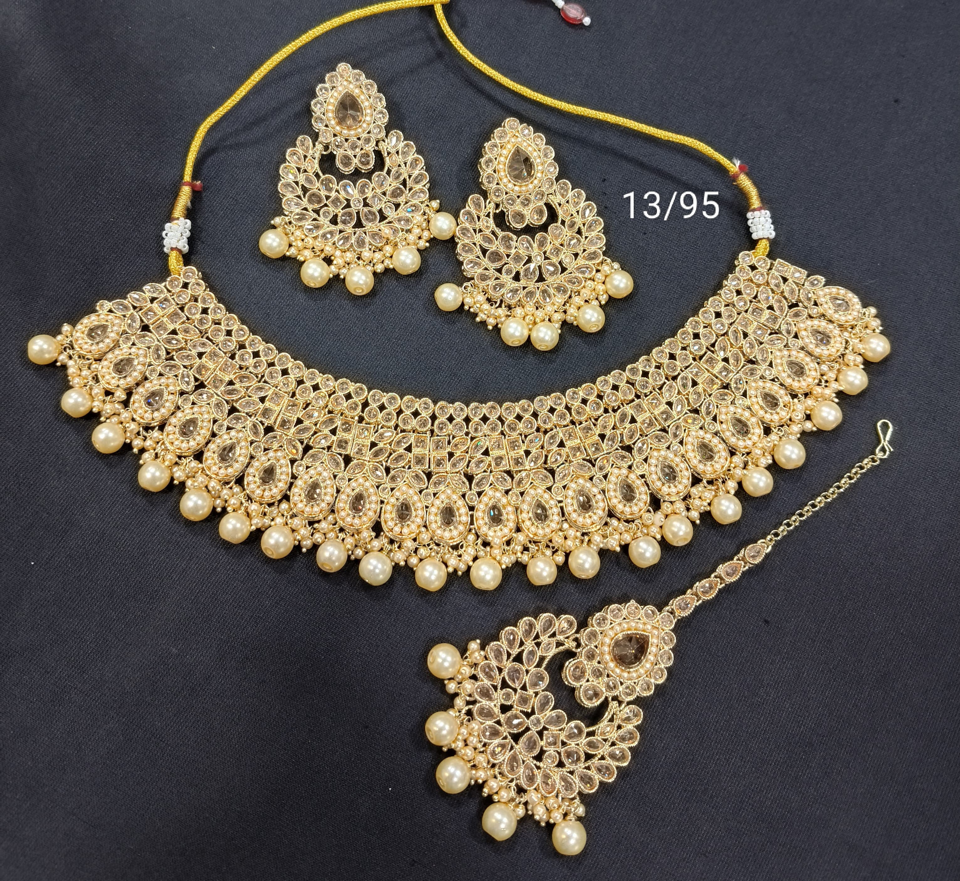 Traditional Gold Plated Choker Necklace Set with Pearl Embellishments