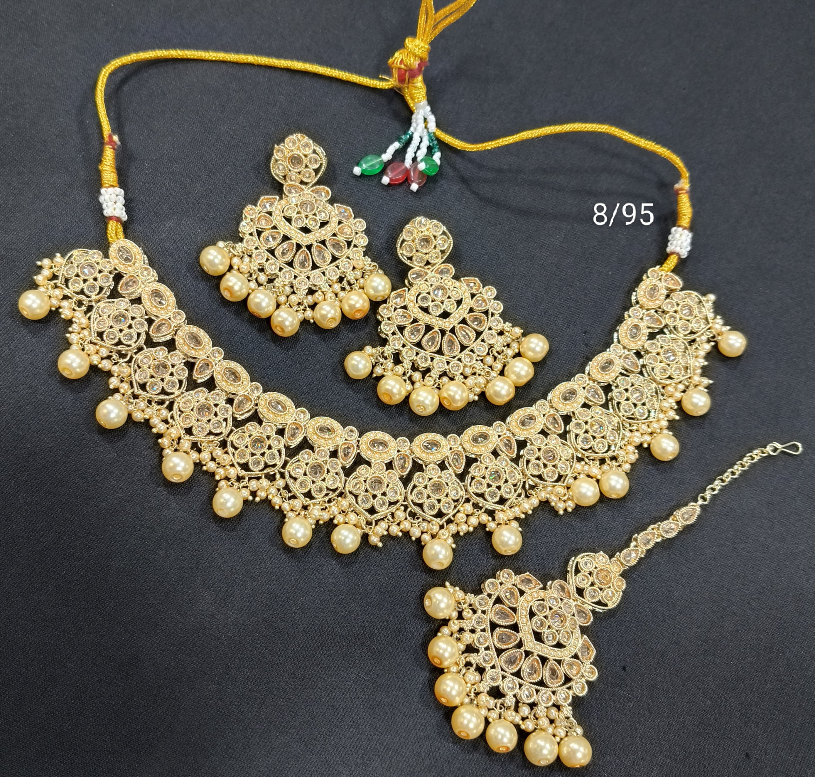Traditional Pearl Drop Designer Choker Necklace Set for Women