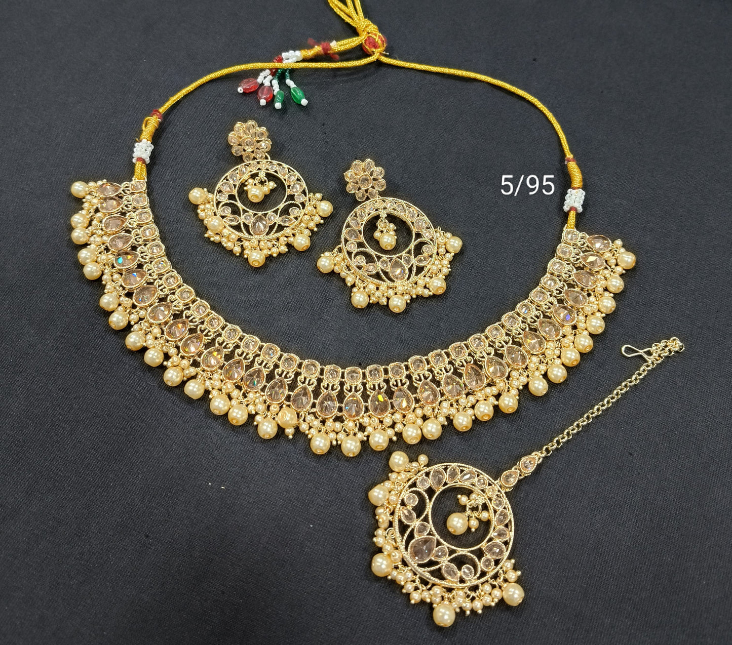 Traditional Gold Plated Choker Necklace Set with Pearl Embellishments - LucenteMarket