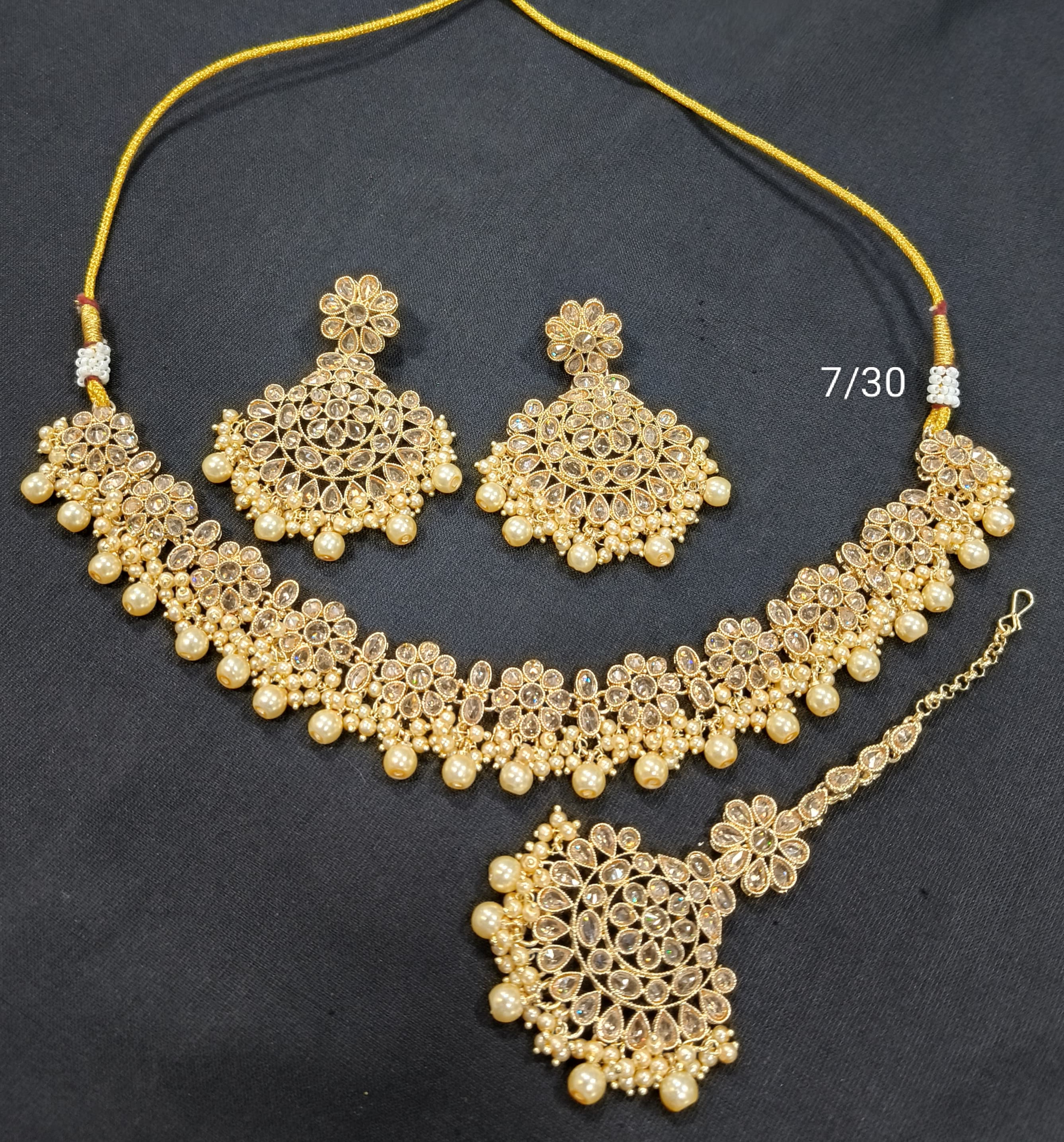 Traditional Pearl Cluster Choker Necklace Set with Floral Stone Design – Bridal & Festive Wear