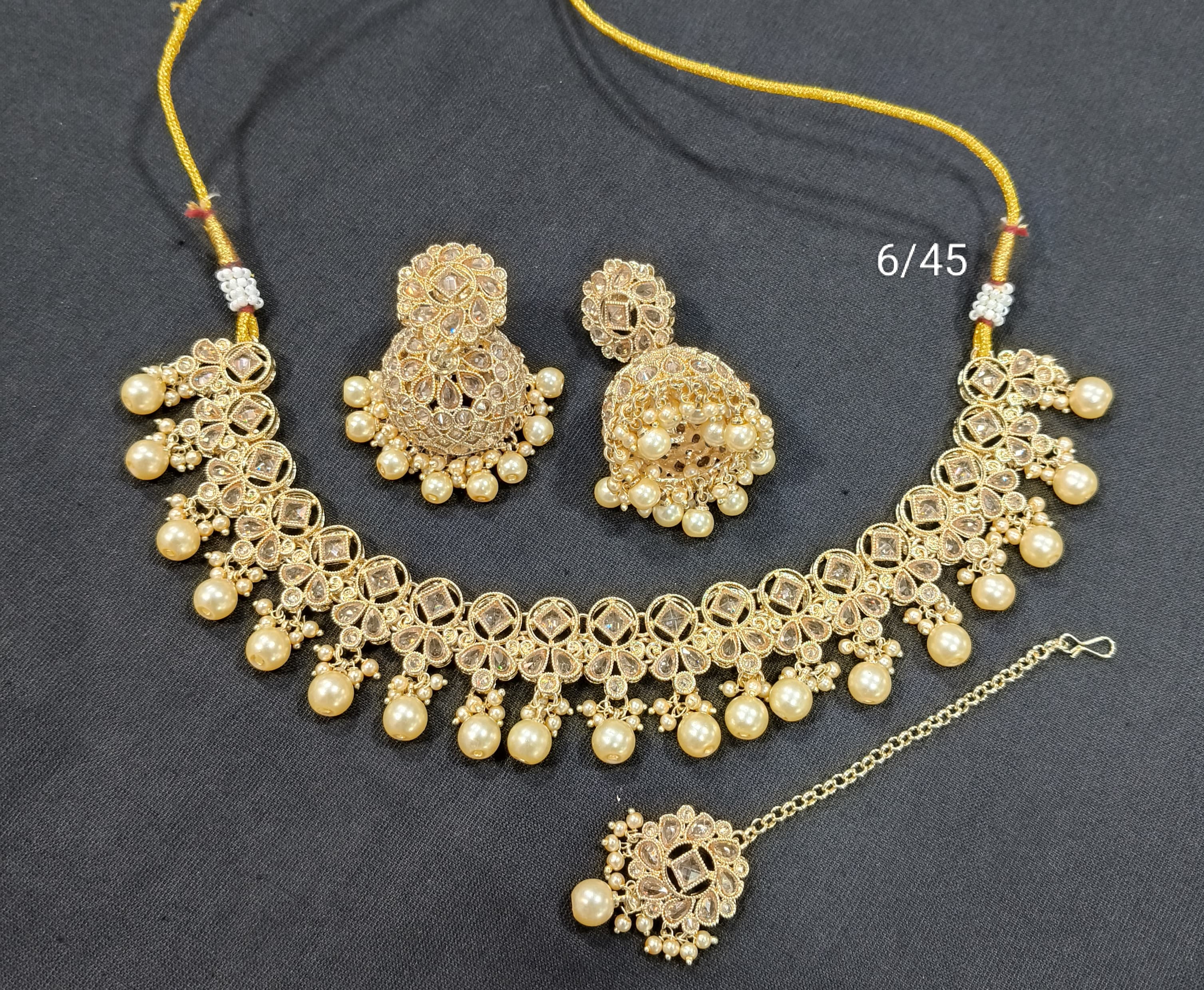 LucenteMarket CZ Bridal Choker Necklace Set with Earrings and Maang Tikka