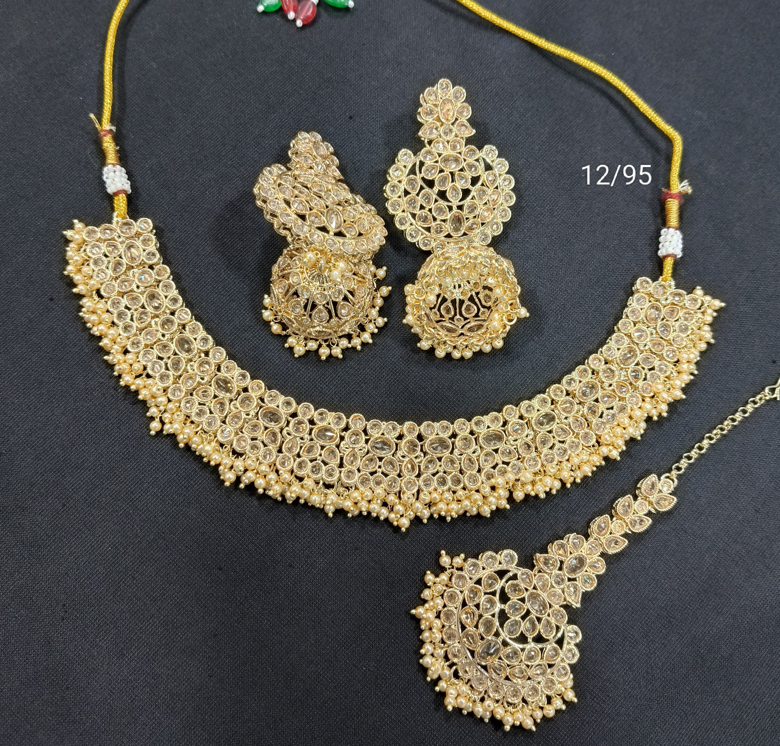 Traditional Pearl Cluster Choker Necklace Set with Floral Stone Design – Bridal & Festive Wear