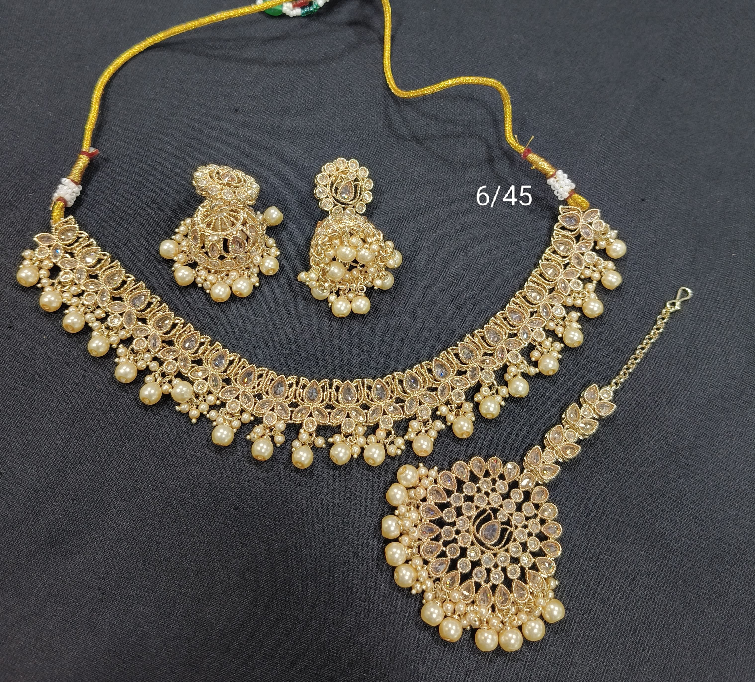 Traditional Pearl Cluster Lotus Bloom Enamel Choker Necklace Set  – Bridal & Festive Wear