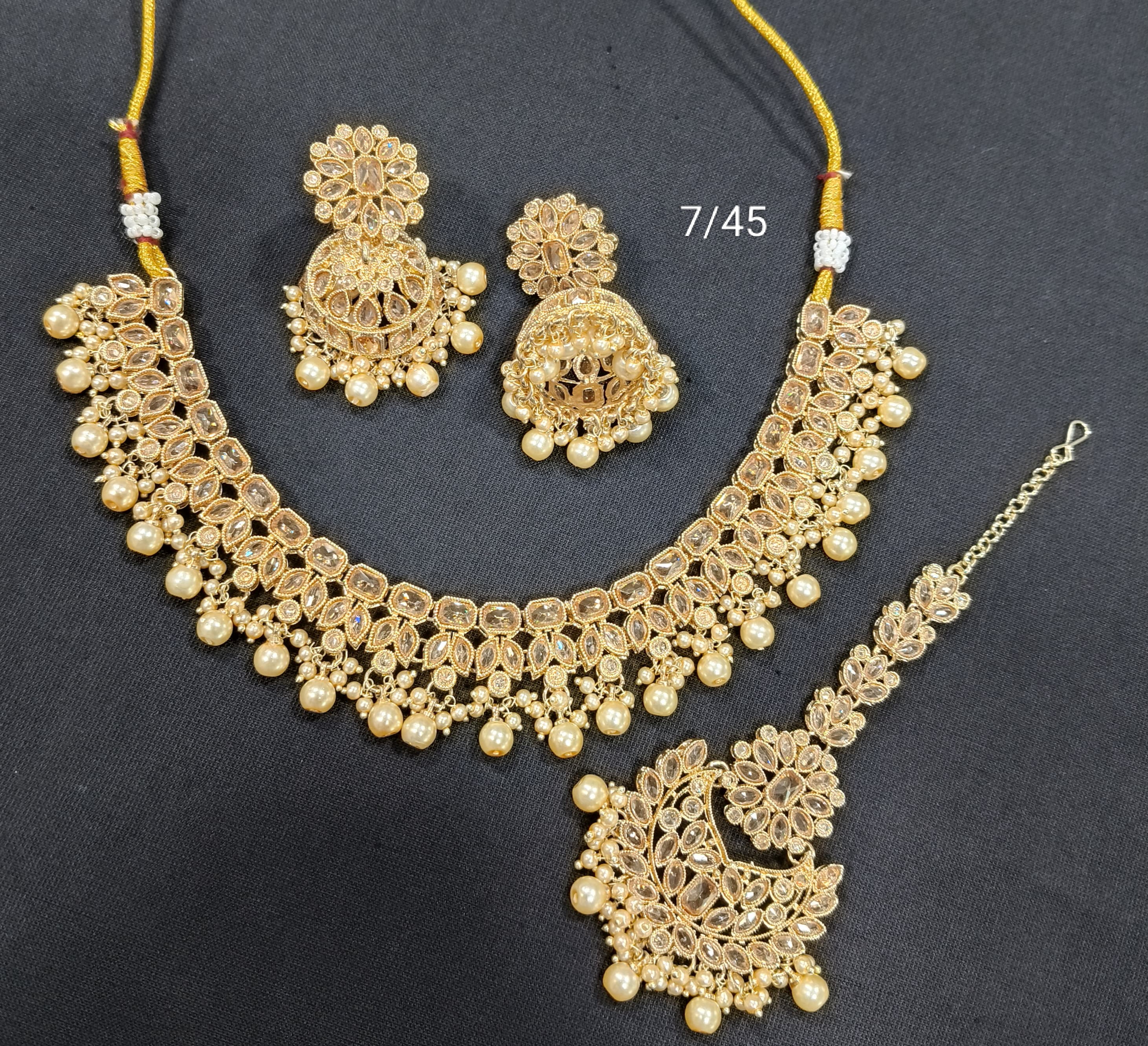 LucenteMarket Premium CZ Stone Choker Necklace Set with Earrings – Bridal & Festive Wear