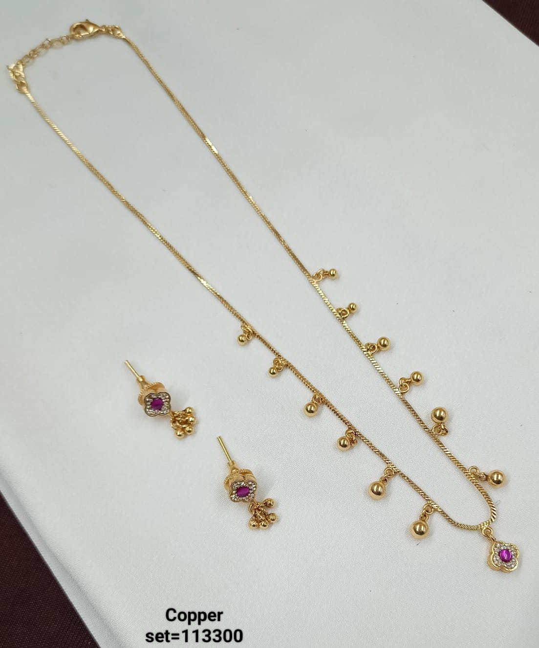 Traditional CZ Gold Plated Long Jewellery Set