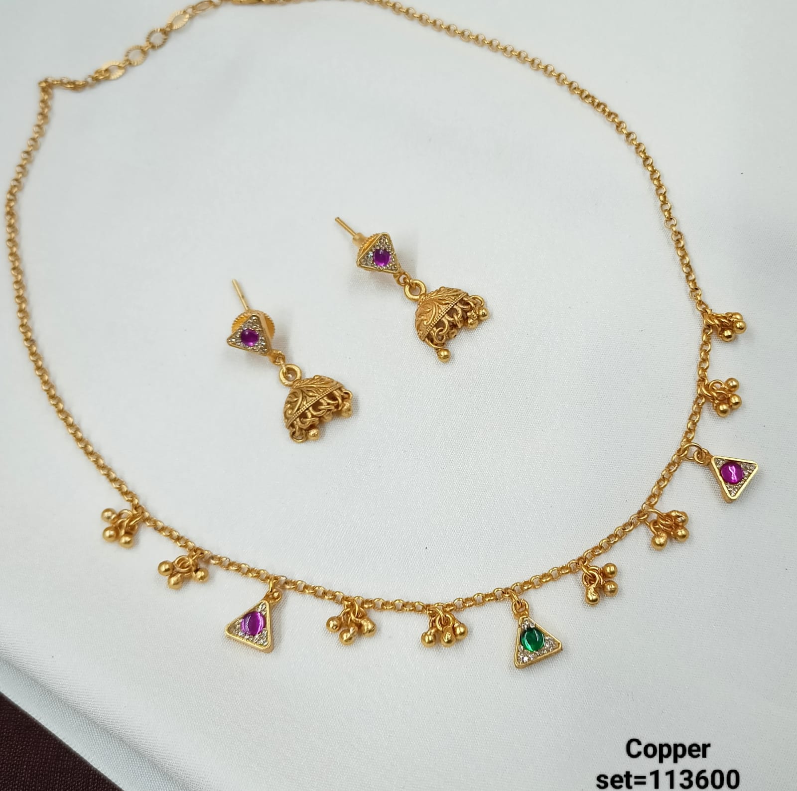 Gold Plated Traditional Choker Necklace Jewellery Set With Earrings