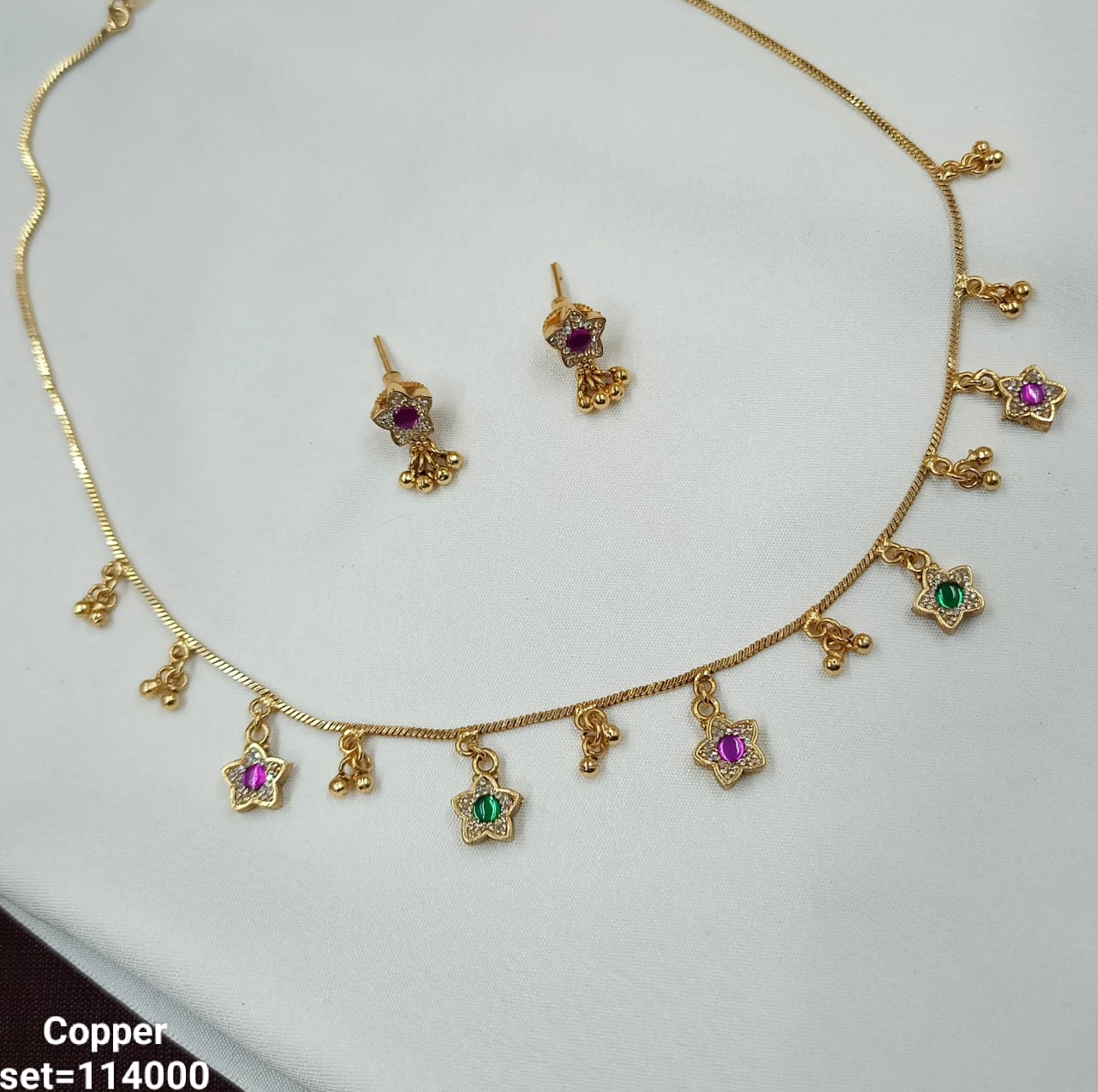 CZ Gold Plated Choker Necklace Jewellery Set With Earrings