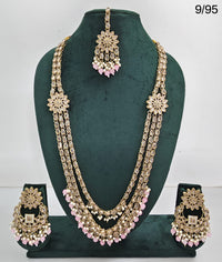 LucenteMarket CZ Bridal Long Necklace Set with Earrings and Maang Tikka