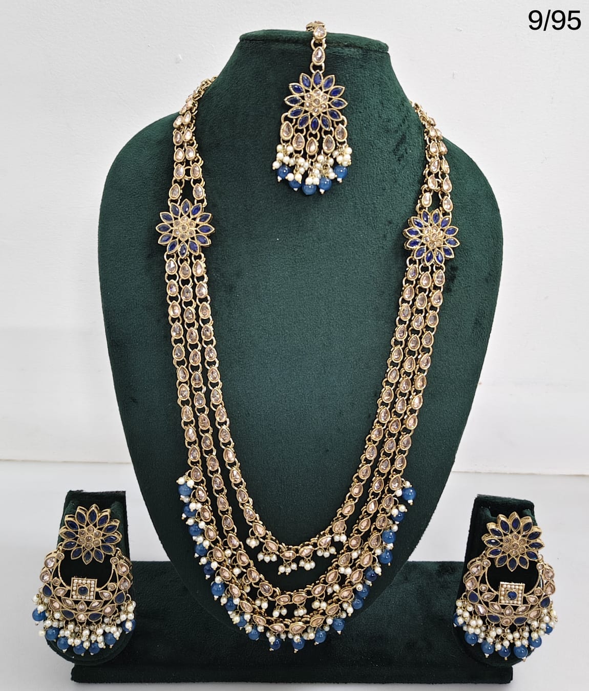 LucenteMarket CZ Bridal Long Necklace Set with Earrings and Maang Tikka