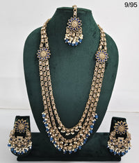 LucenteMarket CZ Bridal Long Necklace Set with Earrings and Maang Tikka