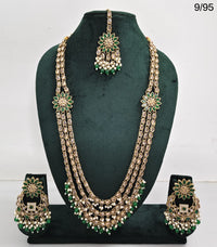 LucenteMarket CZ Bridal Long Necklace Set with Earrings and Maang Tikka