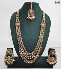 LucenteMarket CZ Bridal Long Necklace Set with Earrings and Maang Tikka