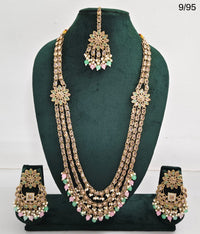 LucenteMarket CZ Bridal Long Necklace Set with Earrings and Maang Tikka