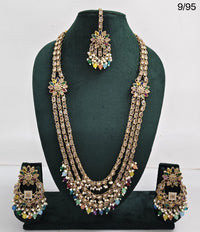 LucenteMarket CZ Bridal Long Necklace Set with Earrings and Maang Tikka