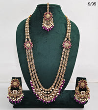 LucenteMarket CZ Bridal Long Necklace Set with Earrings and Maang Tikka