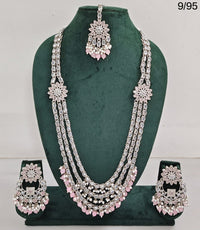 CZ Stone Studded Long Necklace Set with Earrings and Maang Tikka