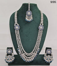 CZ Stone Studded Long Necklace Set with Earrings and Maang Tikka