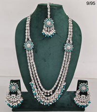 CZ Stone Studded Long Necklace Set with Earrings and Maang Tikka