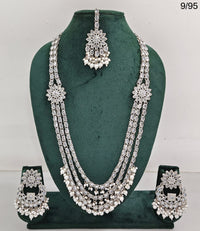 CZ Stone Studded Long Necklace Set with Earrings and Maang Tikka