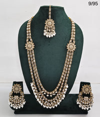 LucenteMarket CZ Bridal Long Necklace Set with Earrings and Maang Tikka