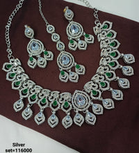 Luxury Silver Bridal Necklace & Earrings Set -  CZ & Gemstone Detailing