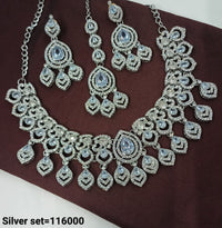Luxury Silver Bridal Necklace & Earrings Set -  CZ & Gemstone Detailing