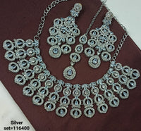 Elegant Silver Bridal Necklace & Earrings Set – Designer Statement Jewelry