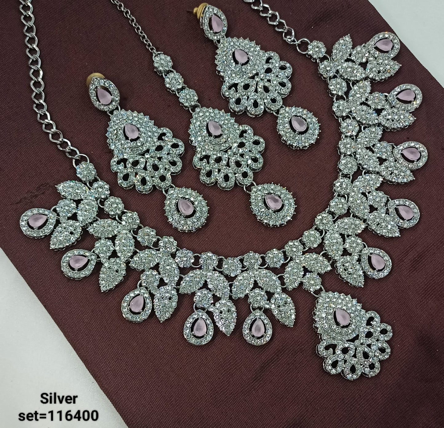 Intricate Silver Necklace & Earrings Set – Bridal & Formal Design
