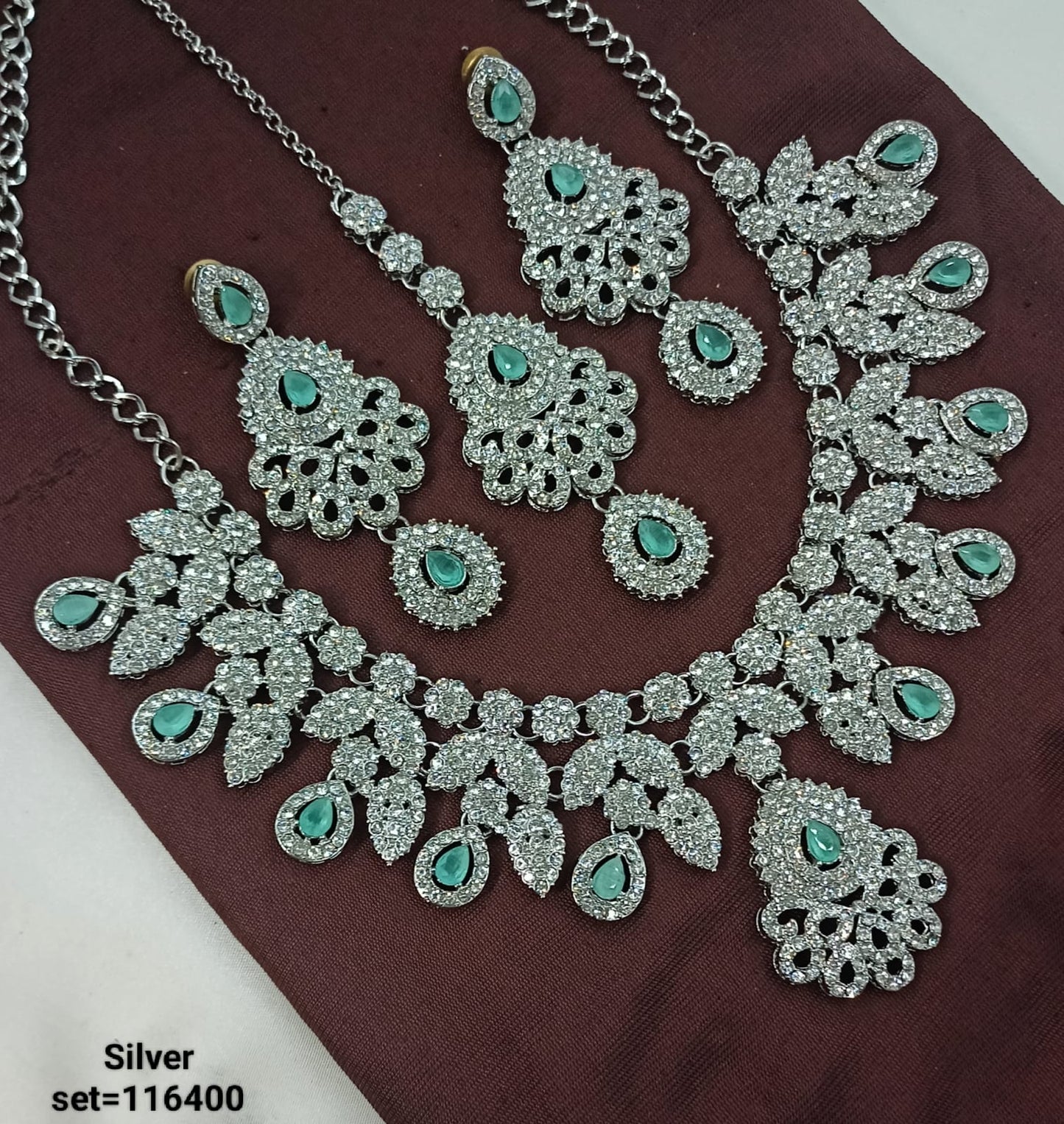 Intricate Silver Necklace & Earrings Set – Bridal & Formal Design