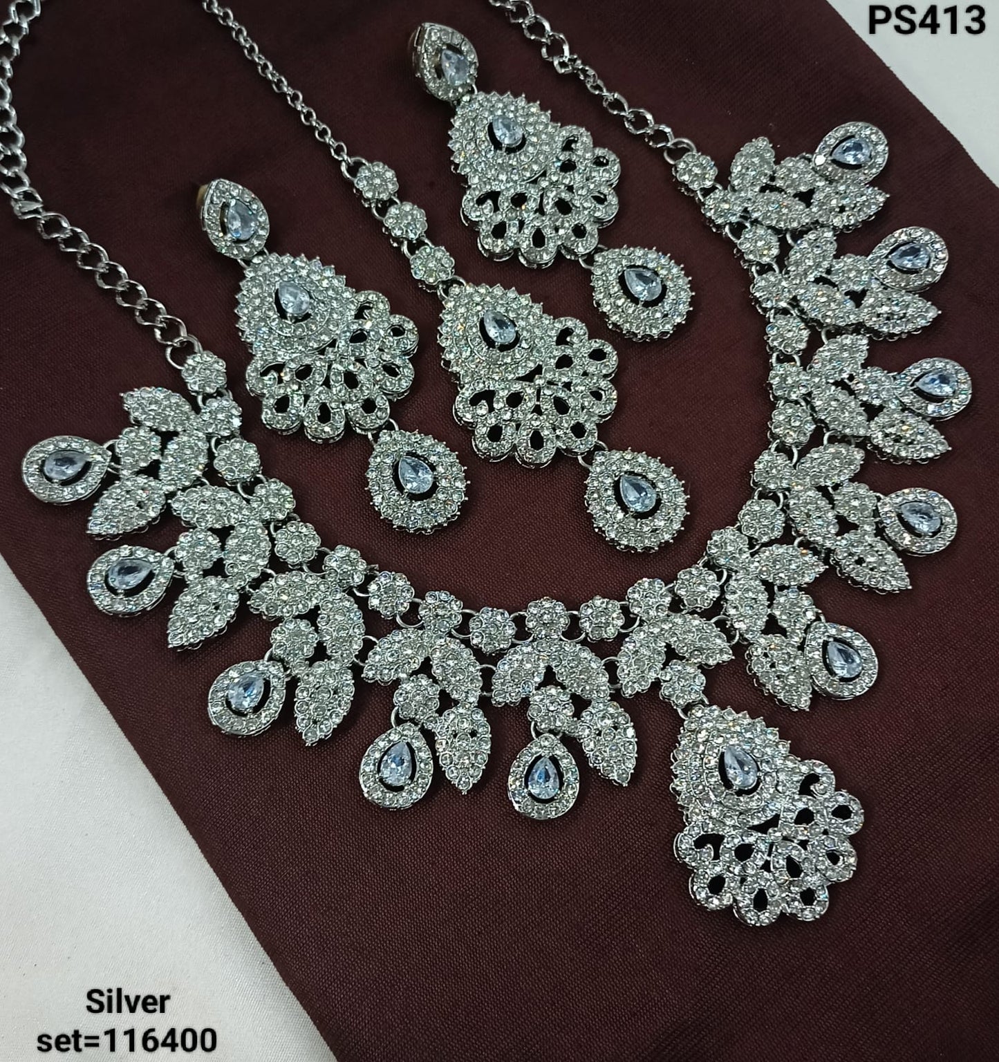 Intricate Silver Necklace & Earrings Set – Bridal & Formal Design