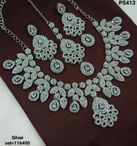 Intricate Silver Necklace & Earrings Set – Bridal & Formal Design