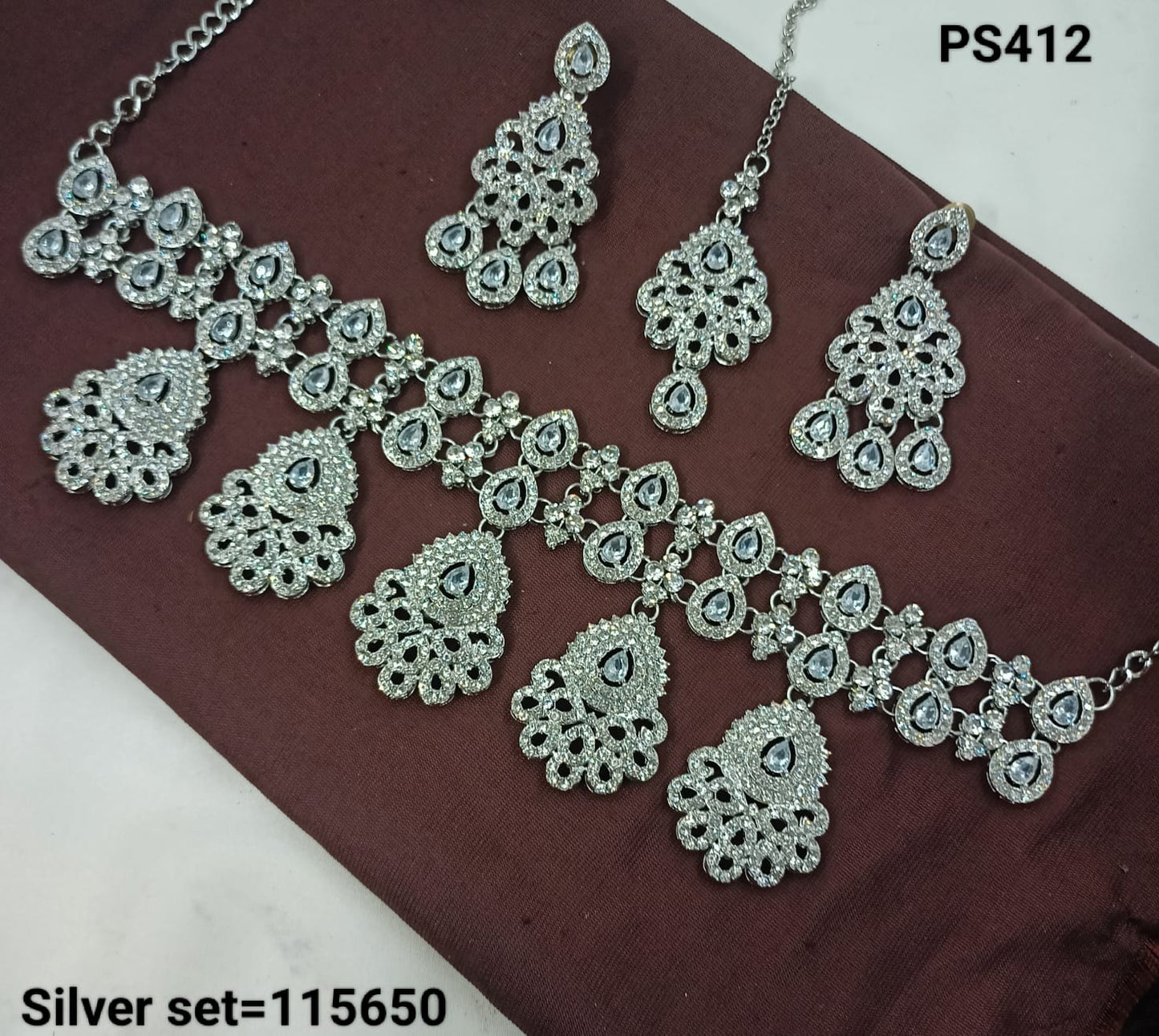 Ornate Silver Necklace & Earrings Set – Bridal & Festive Jewelry