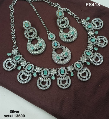 Statement Silver Necklace & Earrings Set – Festive & Bridal Jewelry