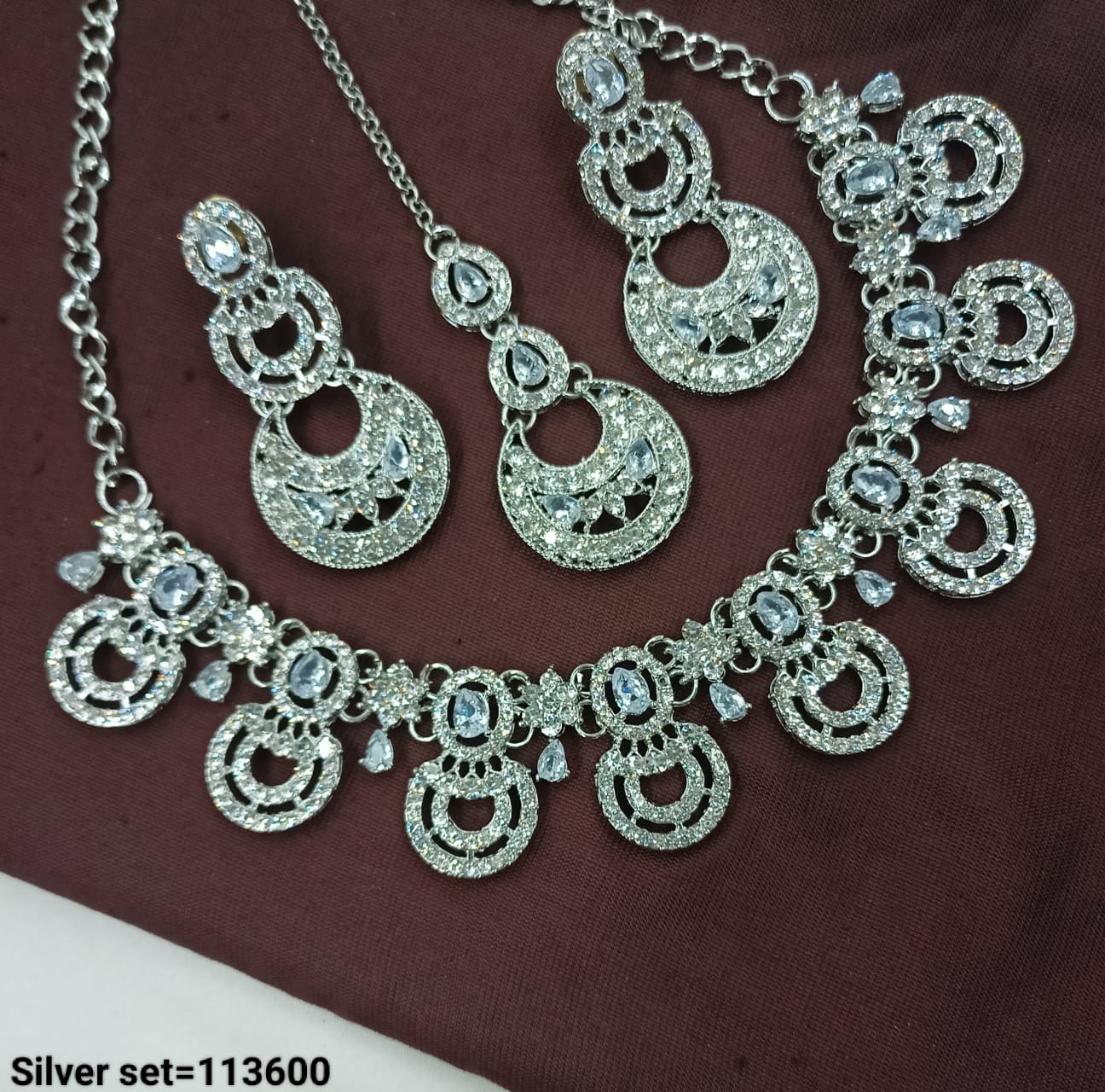 Statement Silver Necklace & Earrings Set – Festive & Bridal Jewelry