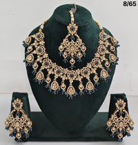 Bridal CZ Stone Choker Necklace Set with Earrings and Maang Tikka – Traditional Indian Jewelry