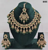 Bridal CZ Stone Choker Necklace Set with Earrings and Maang Tikka – Traditional Indian Jewelry