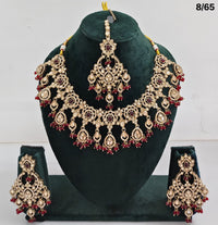 Bridal CZ Stone Choker Necklace Set with Earrings and Maang Tikka – Traditional Indian Jewelry