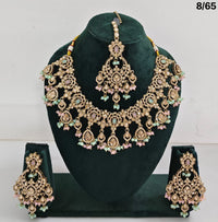 Bridal CZ Stone Choker Necklace Set with Earrings and Maang Tikka – Traditional Indian Jewelry