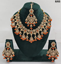 Bridal CZ Stone Choker Necklace Set with Earrings and Maang Tikka – Traditional Indian Jewelry