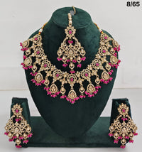 Bridal CZ Stone Choker Necklace Set with Earrings and Maang Tikka – Traditional Indian Jewelry