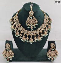 Bridal CZ Stone Choker Necklace Set with Earrings and Maang Tikka – Traditional Indian Jewelry