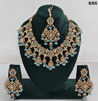 Bridal CZ Stone Choker Necklace Set with Earrings and Maang Tikka – Traditional Indian Jewelry