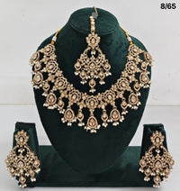 Bridal CZ Stone Choker Necklace Set with Earrings and Maang Tikka – Traditional Indian Jewelry