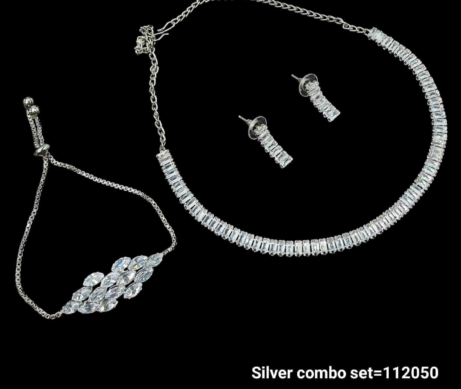Elegant Silver Jewelry Set with Leaf Bracelet – Necklace, Earrings & Bracelet